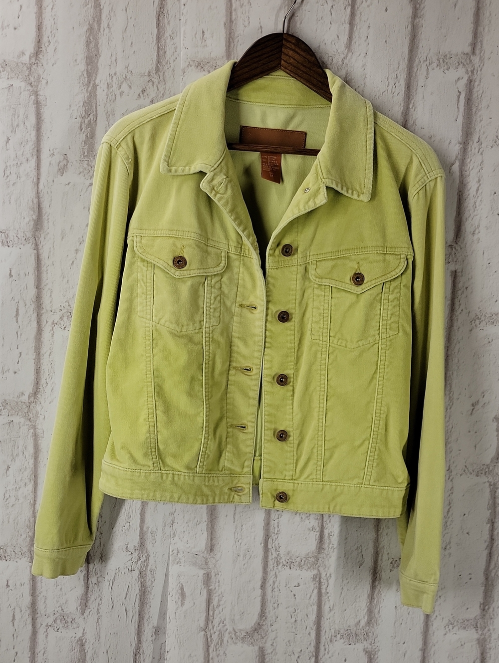 Women’s Lime Green Thin Wale Curduroy Jacket - Classic Button-Up Trucker Jacket